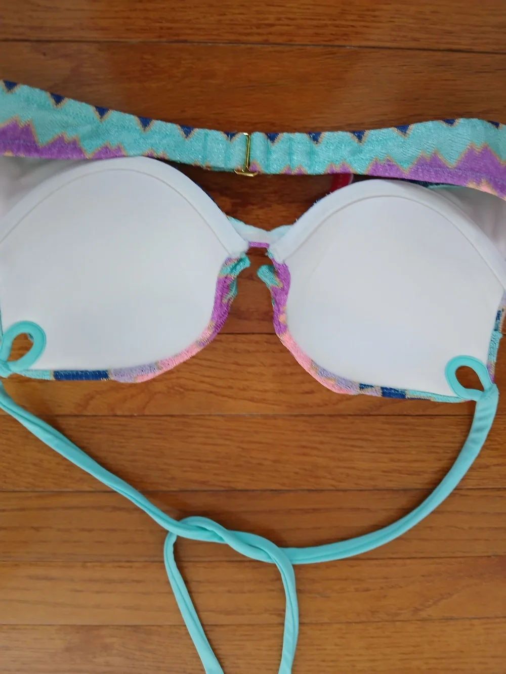 Victoria's Secret Chevron Ruffle Halter Bikini Top in Aqua, Pink & Purple